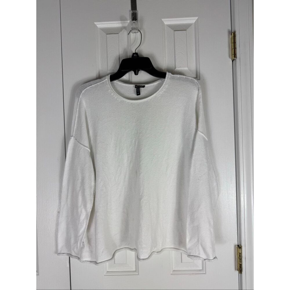 Eileen Fisher Womens Organic Cotton Tencel Lyocell White Sweater Size M